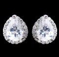 Pear Pave Cubic Zirconia Crystal Encrusted Stud Sterling Silver Earrings