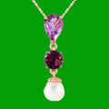 Purple Amethyst Pear Round White Pearl Drop 14K Rose Gold Pendant