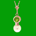 Green Peridot Round White Pearl Drop 14K Rose Gold Pendant
