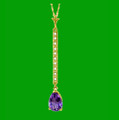 Purple Amethyst Pear Inlaid Diamond Long Drop 14K Yellow Gold Pendant