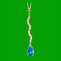 Blue Topaz Pear Inlaid Diamond Twist Long Drop 14K Rose Gold Pendant