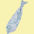 Ivory And Teal Mens Scroll Microfibre Pre-tied Ruche Wedding Cravat Necktie 