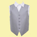 Silver Grey Boys Greek Key Pattern Microfibre Wedding Vest Waistcoat 