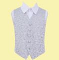 Silver Grey Boys Swirl Pattern Microfibre Wedding Vest Waistcoat 