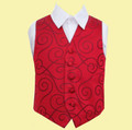 Burgundy Boys Scroll Pattern Microfibre Wedding Vest Waistcoat 