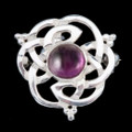 Celtic Knot Amethyst Floral Puff Design Sterling Silver Brooch