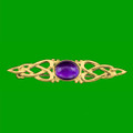 Celtic Knot Purple Amethyst Bar Twist Design 9K Yellow Gold Brooch