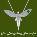 Fairy Figure Hammered Textured Wings Green Crystal Stylish Pewter Pendant