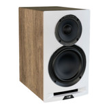 ELAC Uni-Fi Reference UBR62 Bookshelf Speaker, satin white with oak sides angled view