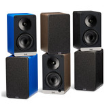 ELAC Debut ConneX DCB41 Powered Speakers, Blue, walnut, and black ash pairs