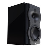 Perlisten R4b Bookshelf Speakers, piano black angled view