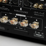 Parasound Halo JC 5 Stereo Power Amplifier, rear panel, inputs and outputs close up