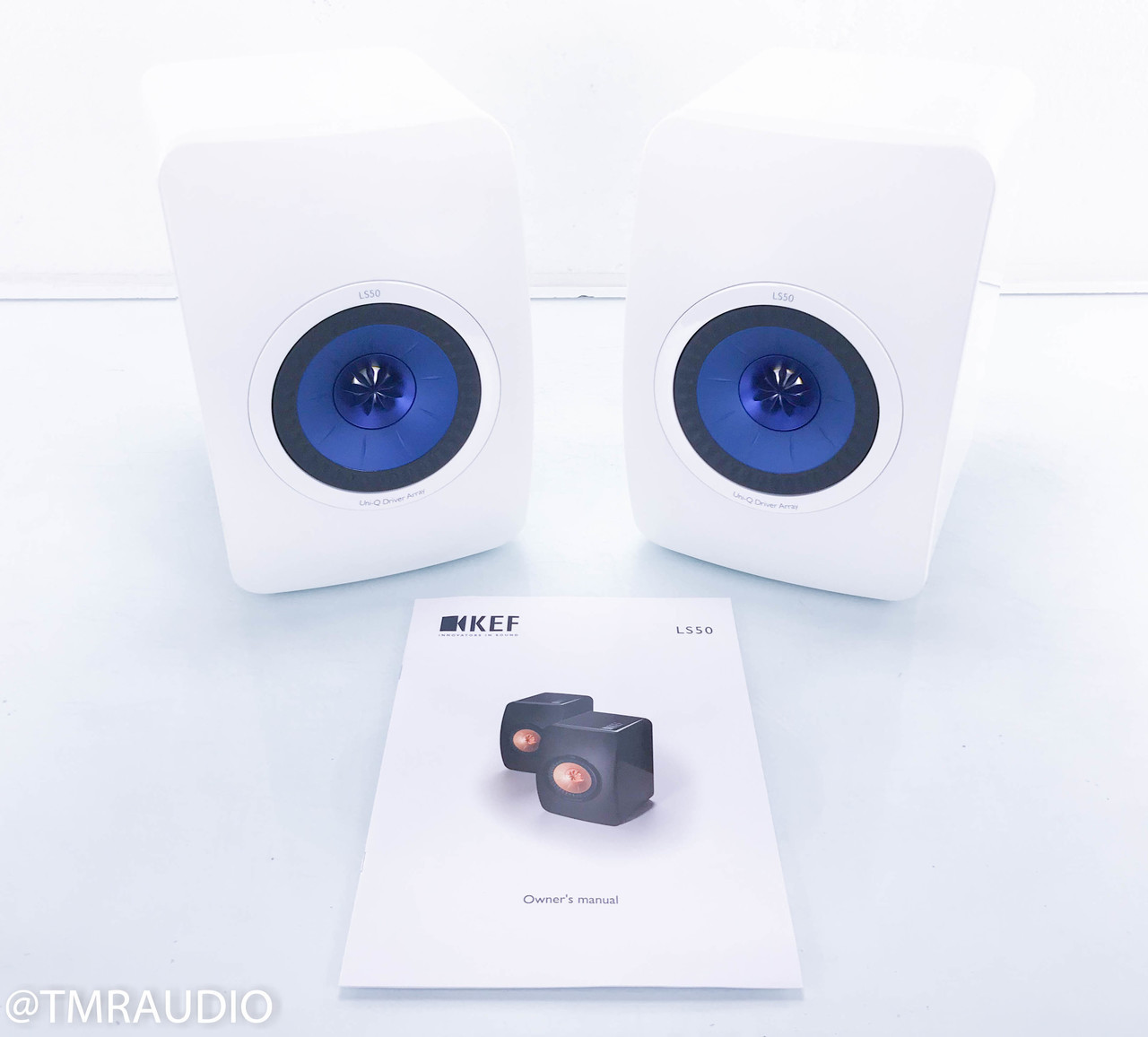 KEF LS50 Bookshelf Speakers; White Pair; Blue Uni-Q Driver The