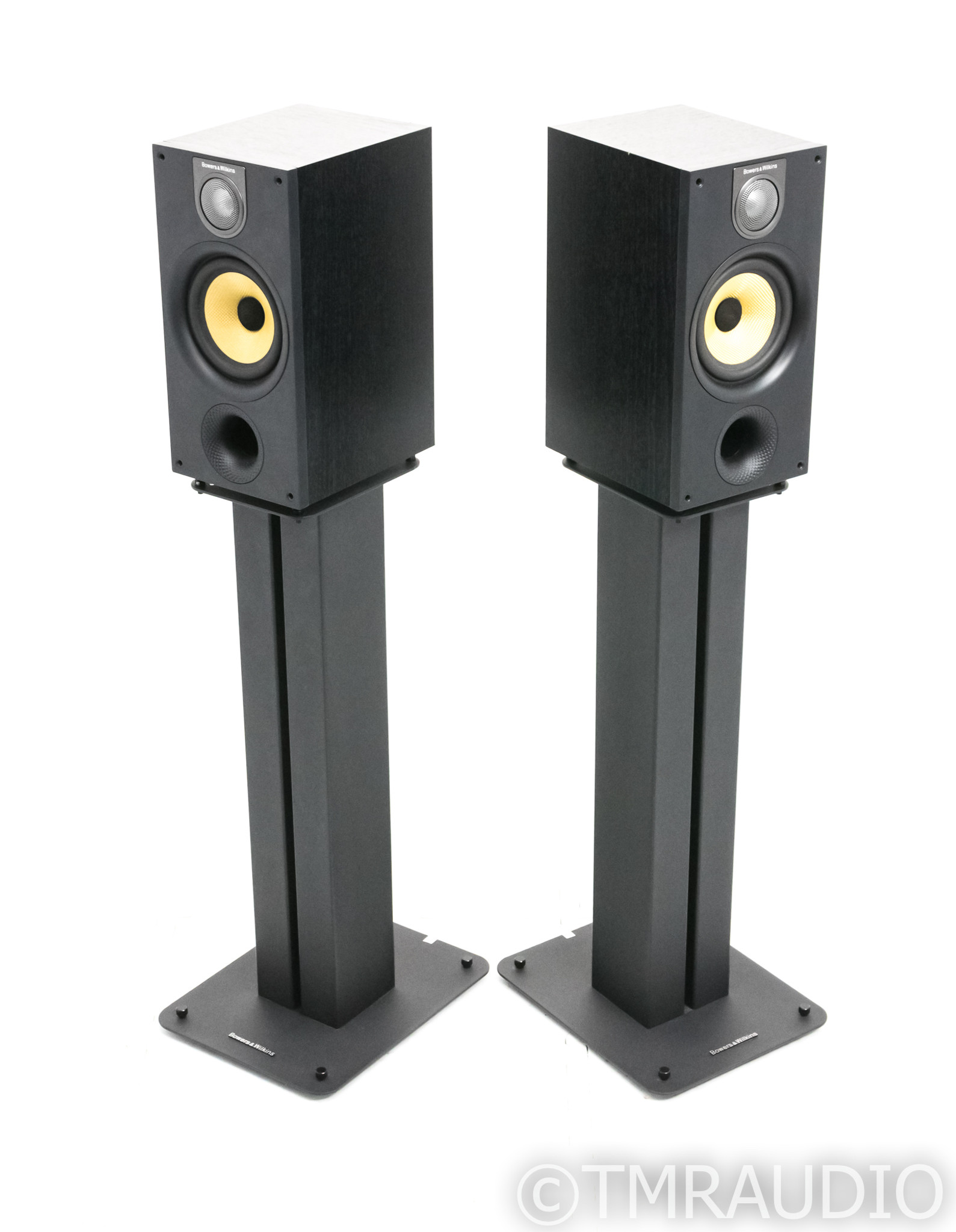 B&W 686 S2 Bookshelf Speakers; Black Ash Pair w/ Stands (No Grills)