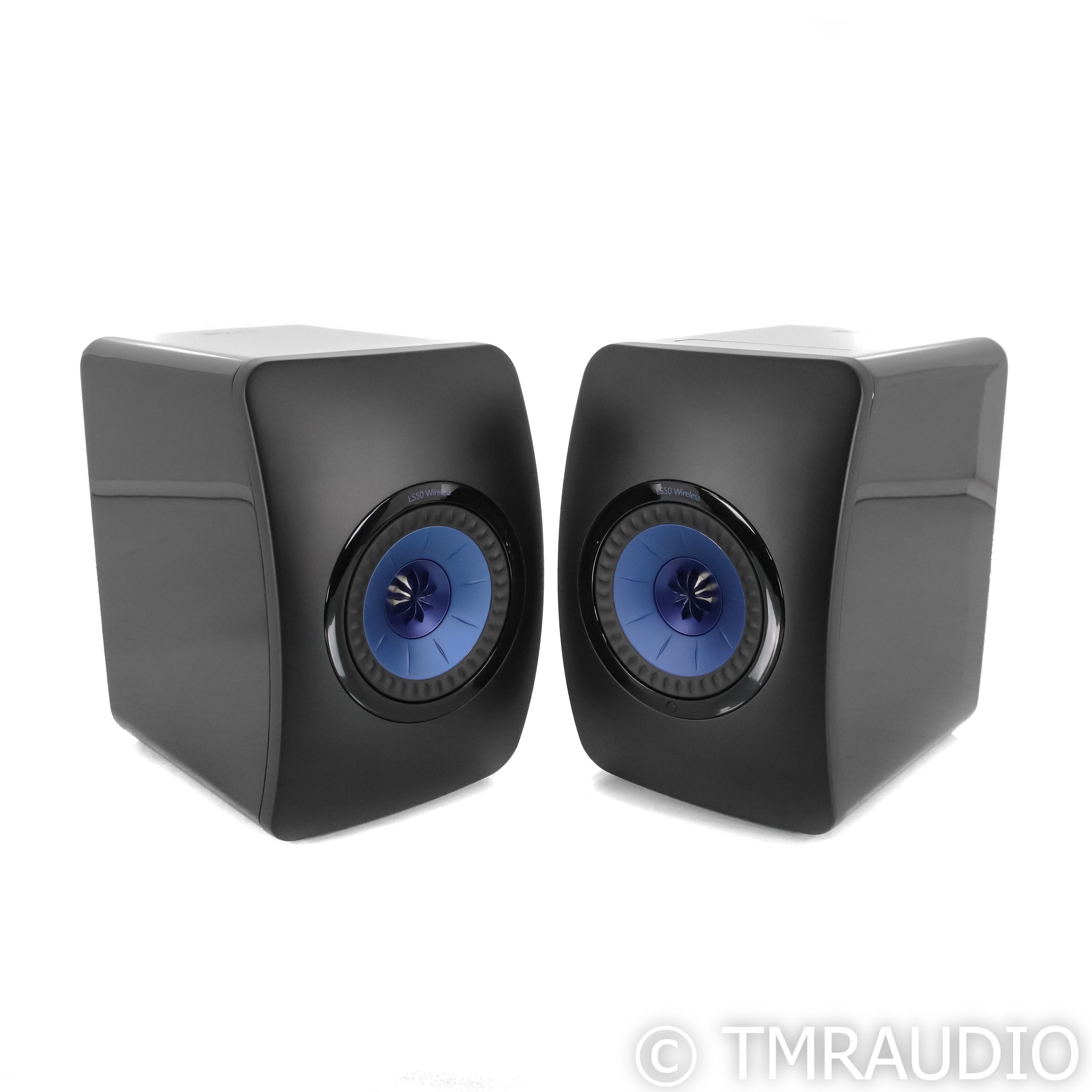 KEF LS50 Wireless Powered Bookshelf Speakers; Gloss Black / Blue