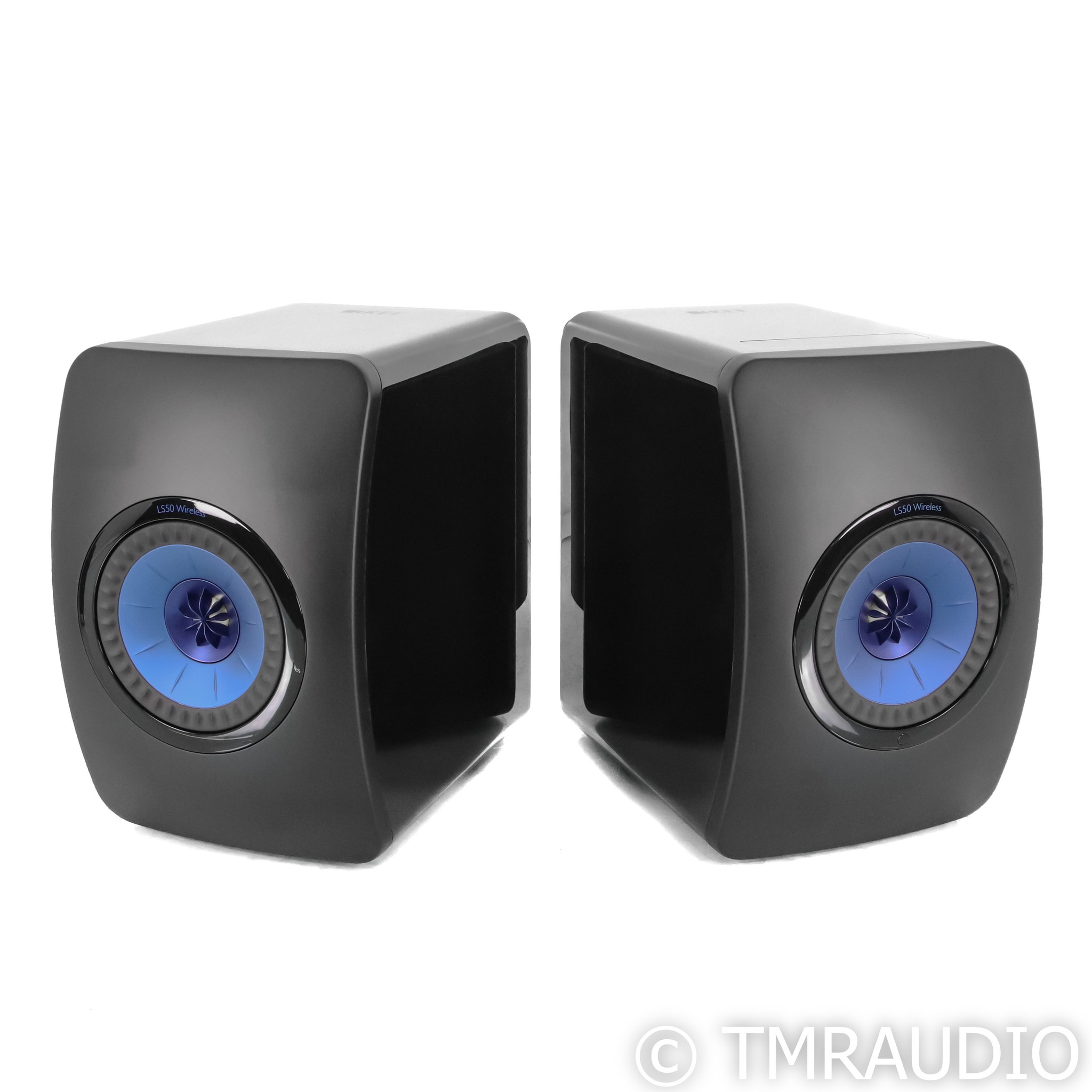 KEF LS50 Wireless Powered Bookshelf Speakers; Gloss Black / Blue