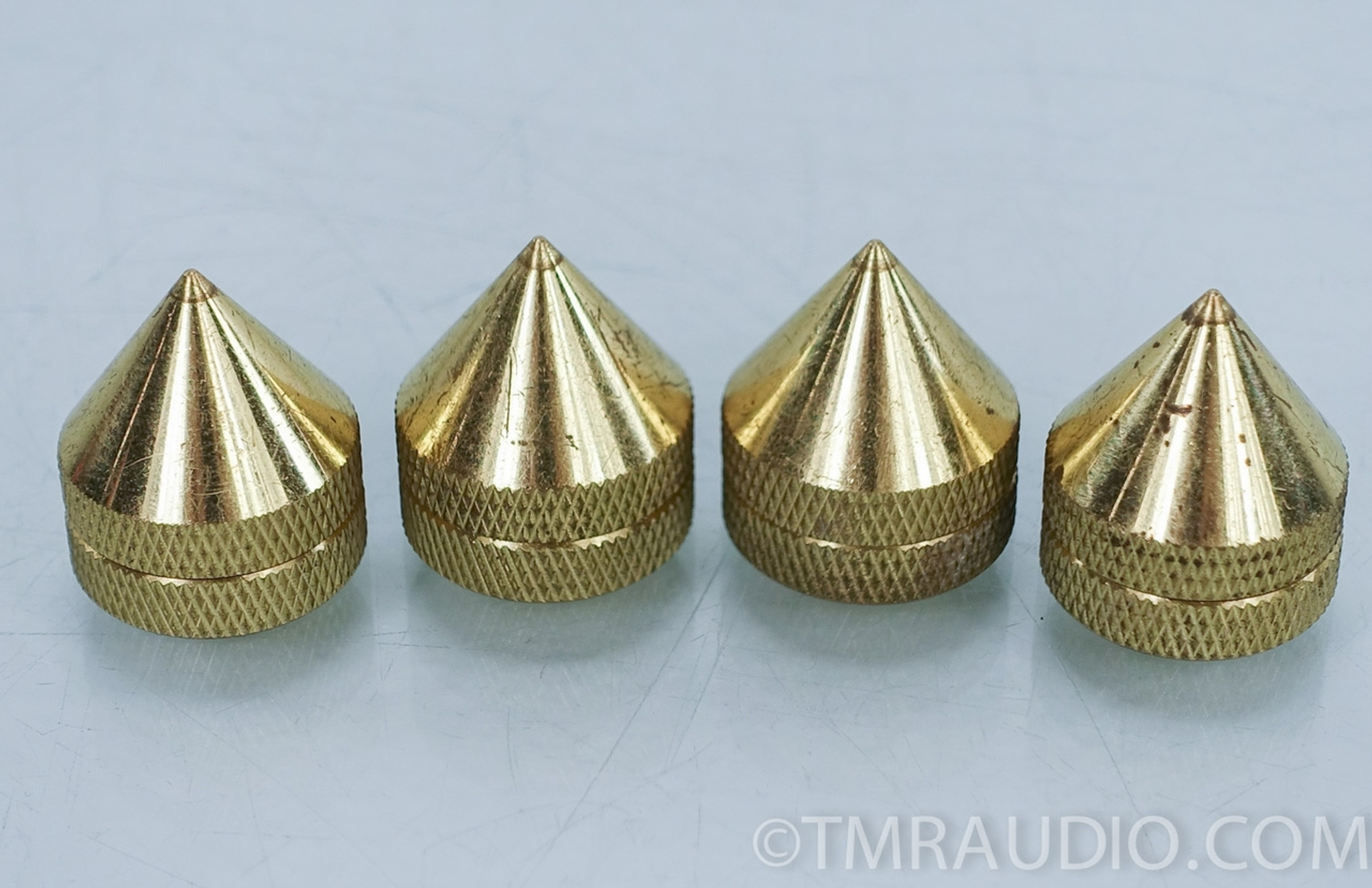 Quad Set of Brass Adjustable Cone Shaped Feet; Audiophile Isolation Cones