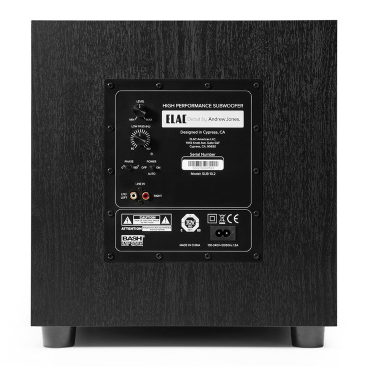 ELAC Debut 2.0 10" DS102 Powered Subwoofer, rear panel view