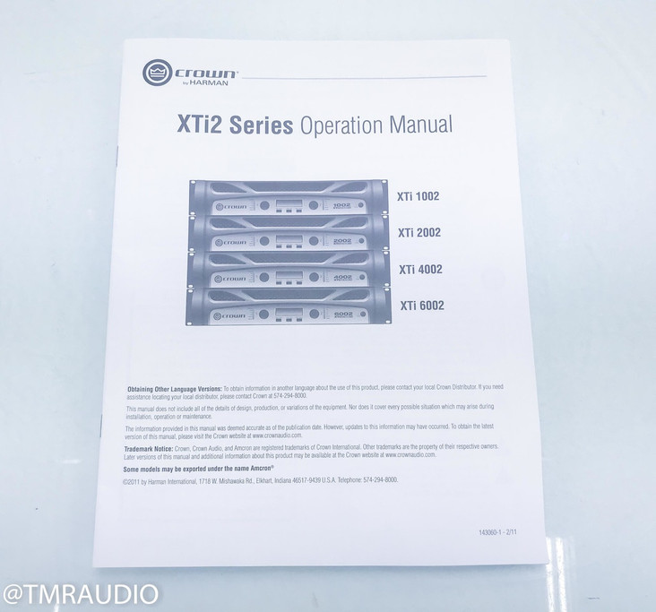 Crown XTi 1002 Stereo Power Amplifier; XTi2 Series