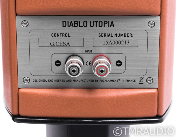 Focal Diablo Utopia III Bookshelf Speakers; Custom Orange Leather Pair w/ Stands