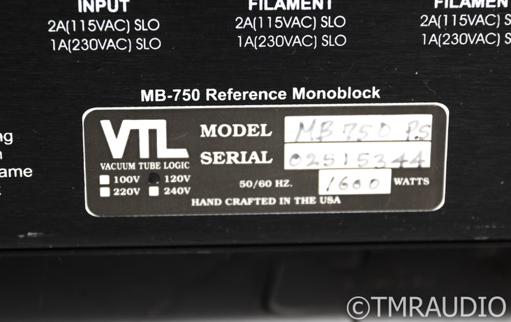 VTL MB-750 Reference Mono Tube Power Amplifier; Silver Pair; MB750