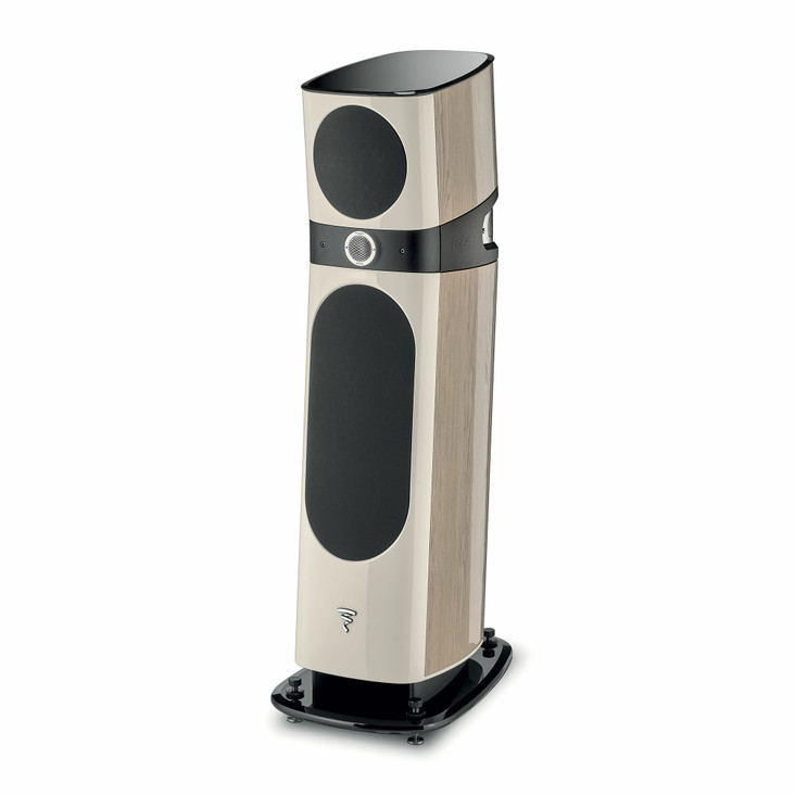 Focal Sopra No. 2 3-Way High-End Loudspeakers, light oak angled view with grill