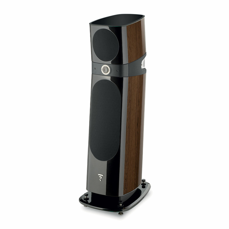 Focal Sopra No. 2 3-Way High-End Loudspeakers, smoked oak angled view with grill