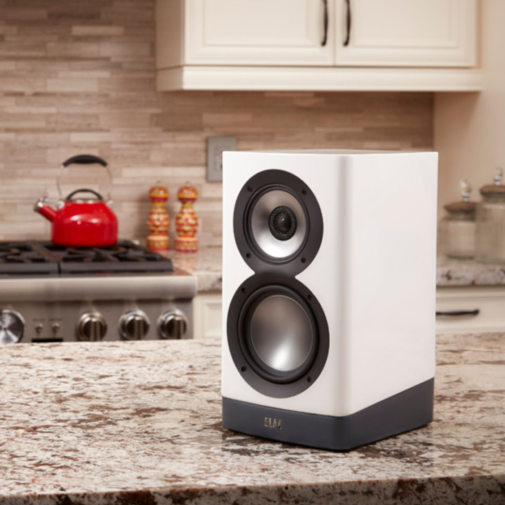 ELAC Navis Powered Bookshelf Speakers, Gloss White lifestyle shot