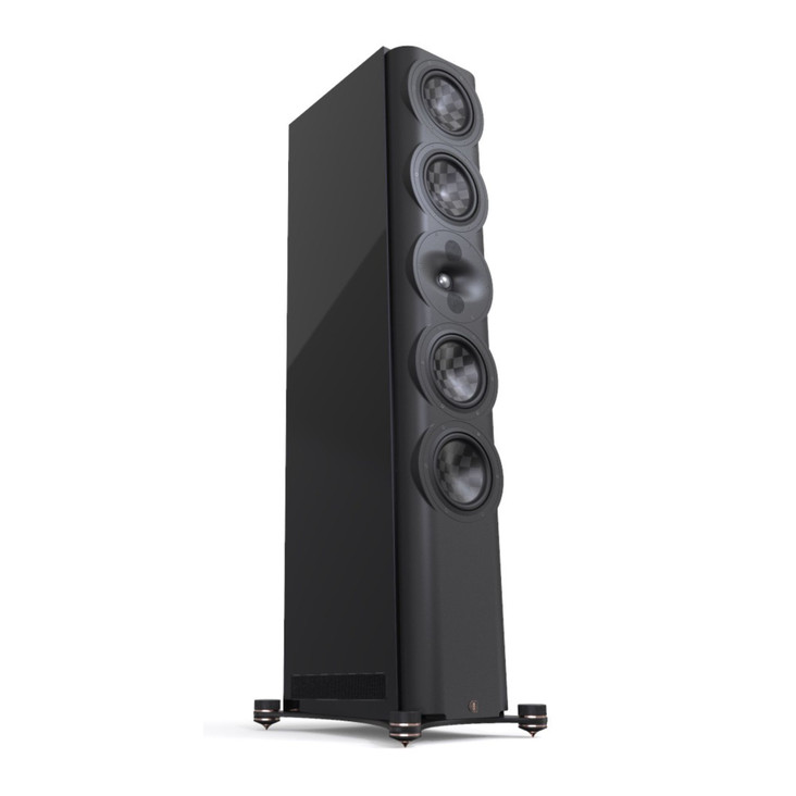 Perlisten S7t Floorstanding Speakers, black piano angled view