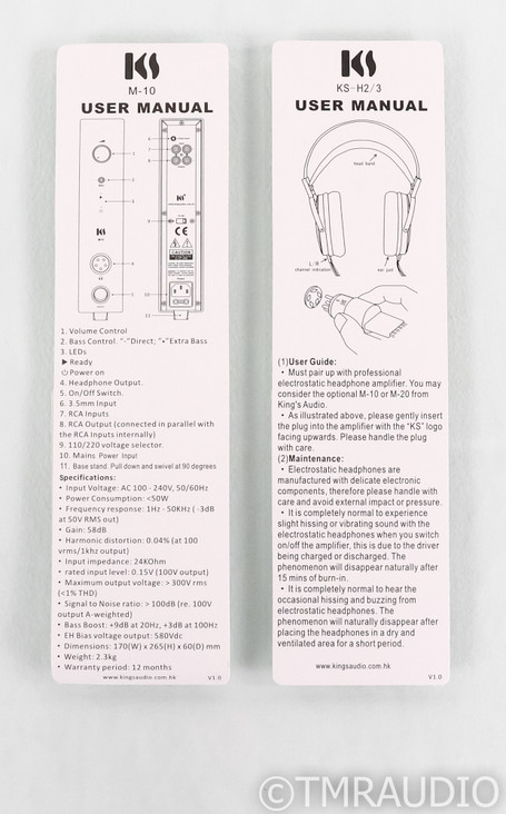 Kings Sound M-10 Electrostatic Headphone Amplifier; H-03 Headphones