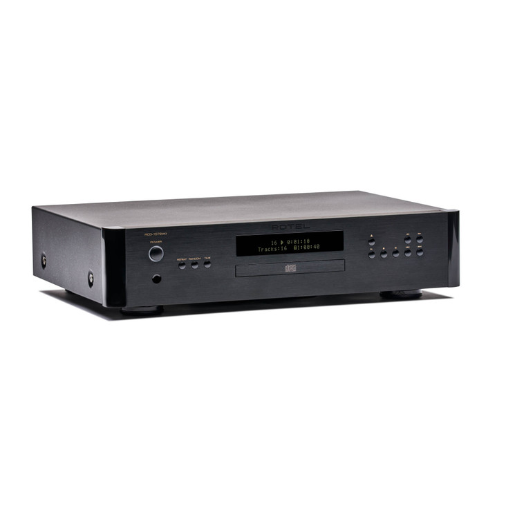 Rotel RCD-1572 MkII CD Player, black finish left angled view
