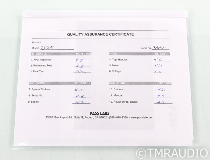 Pass Labs XA25 Stereo Power Amplifier; XA-25 (SOLD5)