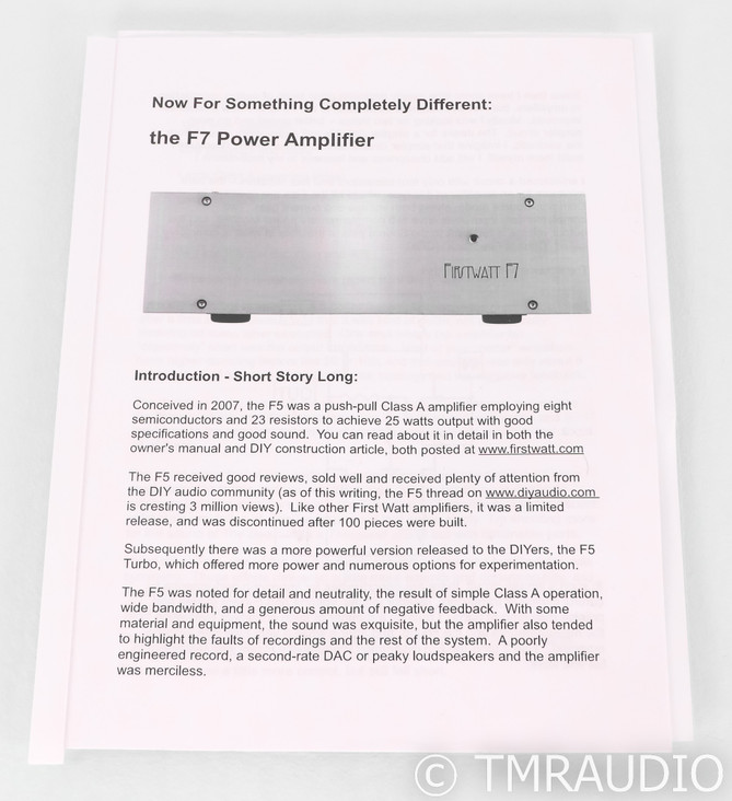 First Watt F7 Stereo Power Amplifier; F-7; Silver (SOLD)