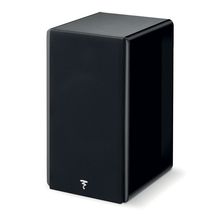 Focal Vestia No. 1 Bookshelf Speaker, black angled view with grill