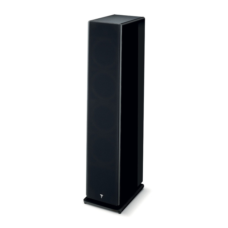 Focal Vestia No. 3 Floorstanding Speakers. black front angled view with grill