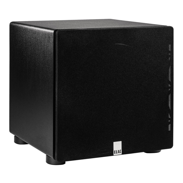 ELAC Varro PS250 10" Premium Powered Subwoofer, angled view with grill