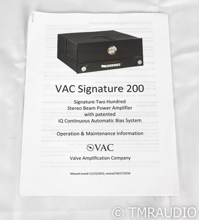 VAC Signature 200 iQ Stereo Tube Power Amplifier; 200iQ; Black (SOLD)