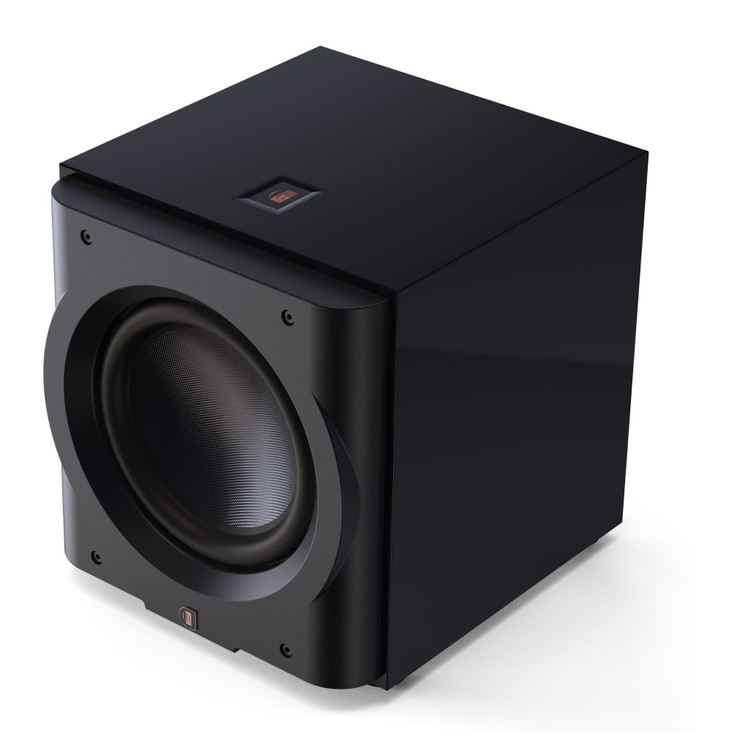Perlisten D12s Powered Subwoofer, piano black top angled view