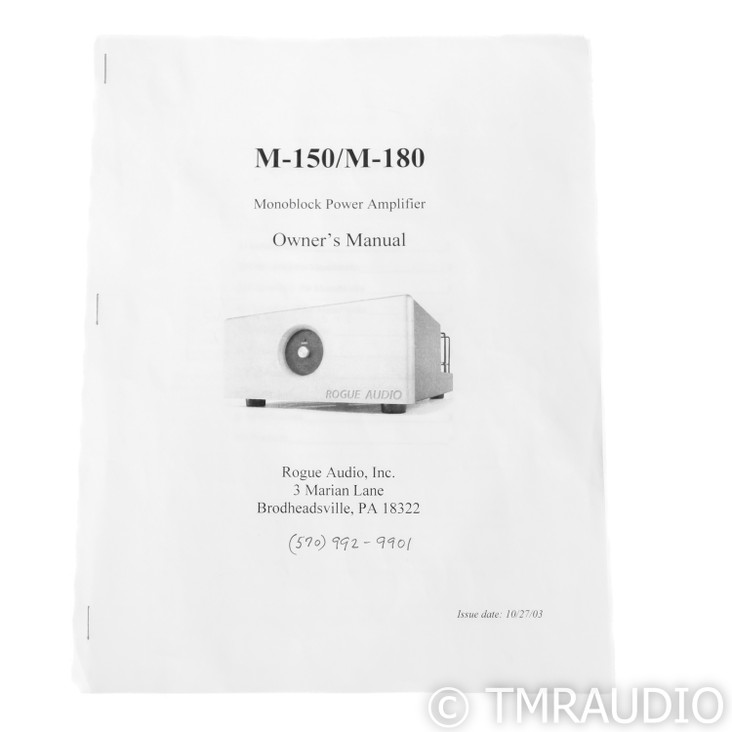 Rogue Audio M-180 Mono Tube Power Amplifiers; M180; Silver Pair
