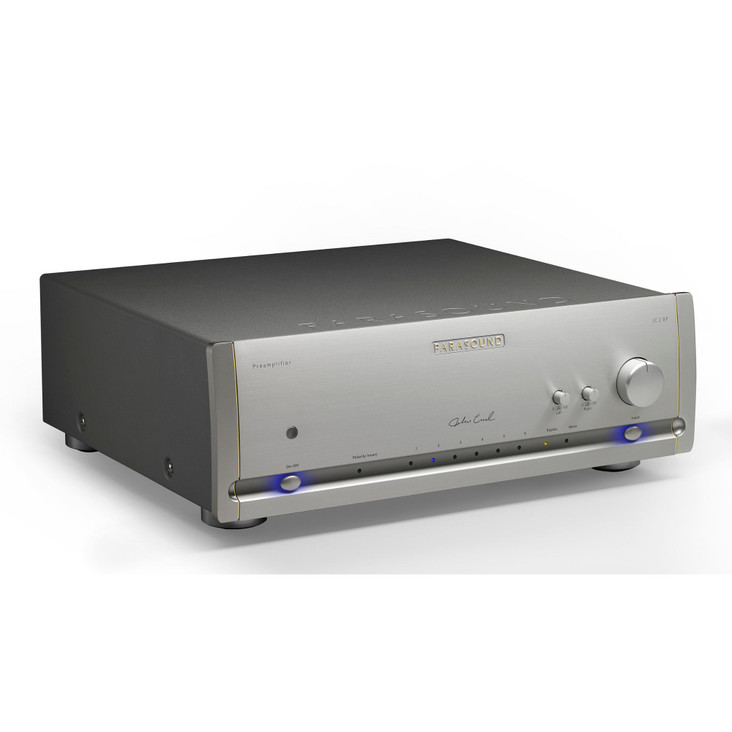 Parasound Halo JC 2 BP Preamplifier with Bypass, silver angled view