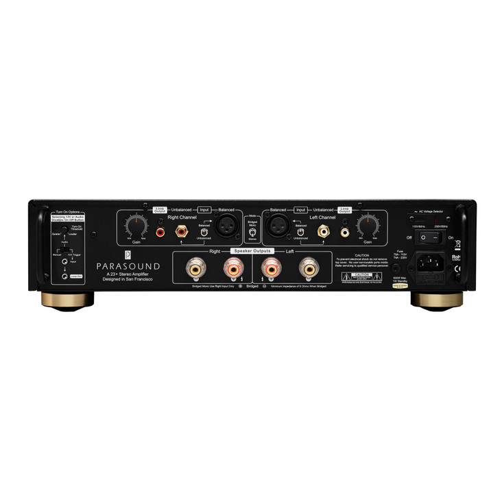 Parasound Halo A 23+ Stereo Power Amplifier, black rear panel