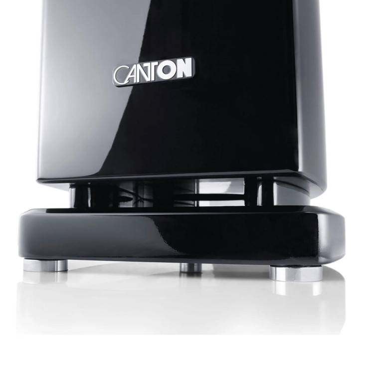 Canton Reference 5K Floorstanding Speakers; Black piano finish, front close up, Canton badge
