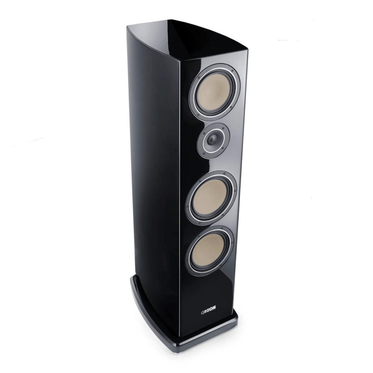 Canton Reference 5K Floorstanding Speakers; Black piano finish, angled view