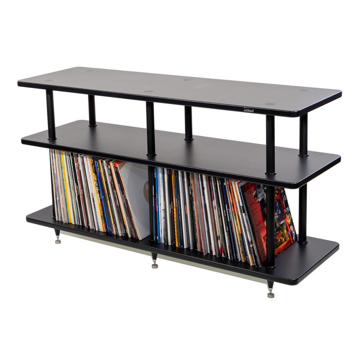 Solidsteel VL Series Hi-Fi Rack with Vinyl Storage, black 3 shelves