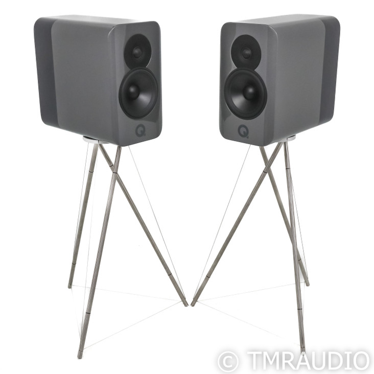 Q Acoustics Concept 300 Bookshelf Speakers; Silver & Ebony Pair w/ Stands (Open Box)