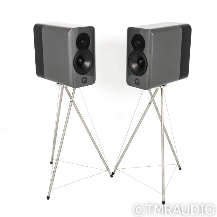 Q Acoustics Concept 300 Bookshelf Speakers w/ Stands; Silver Ebony Pair