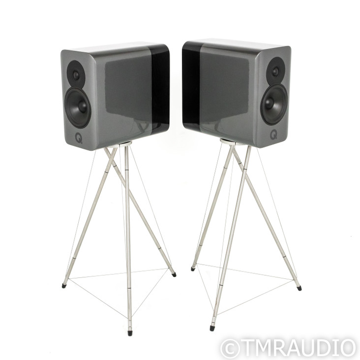 Q Acoustics Concept 300 Bookshelf Speakers w/ Stands; Silver Ebony Pair