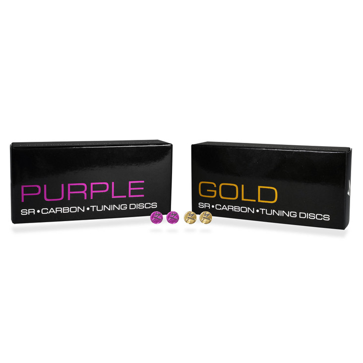 Synergistic Research CTD Carbon Tuning Disks gold and purple