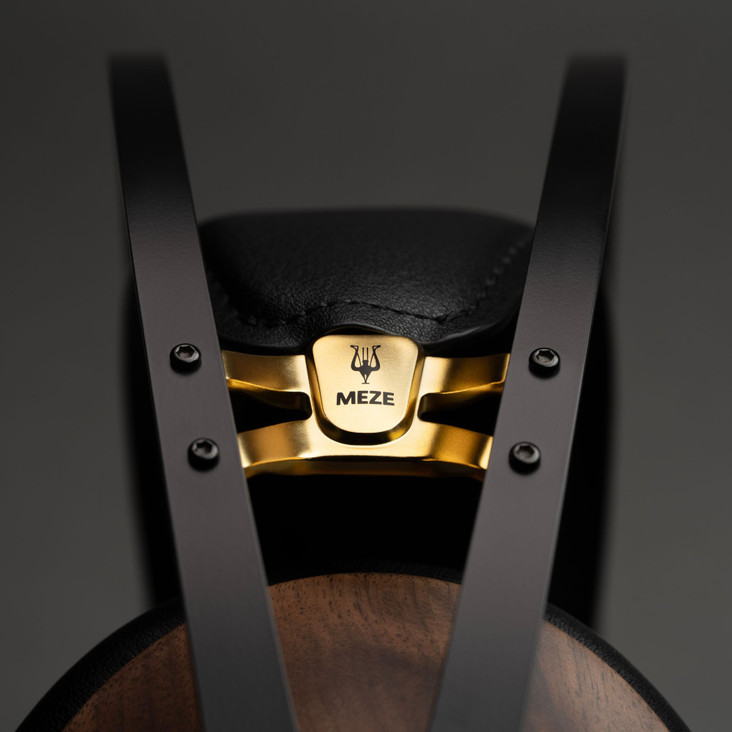 Meze 99 Classics 2nd Gen Closed-Back Headphones headband adjuster detail view, Meze logo
