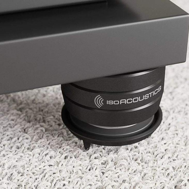 IsoAcoustics Gaia Neo Carpet Disc with isolator in place on top under speaker